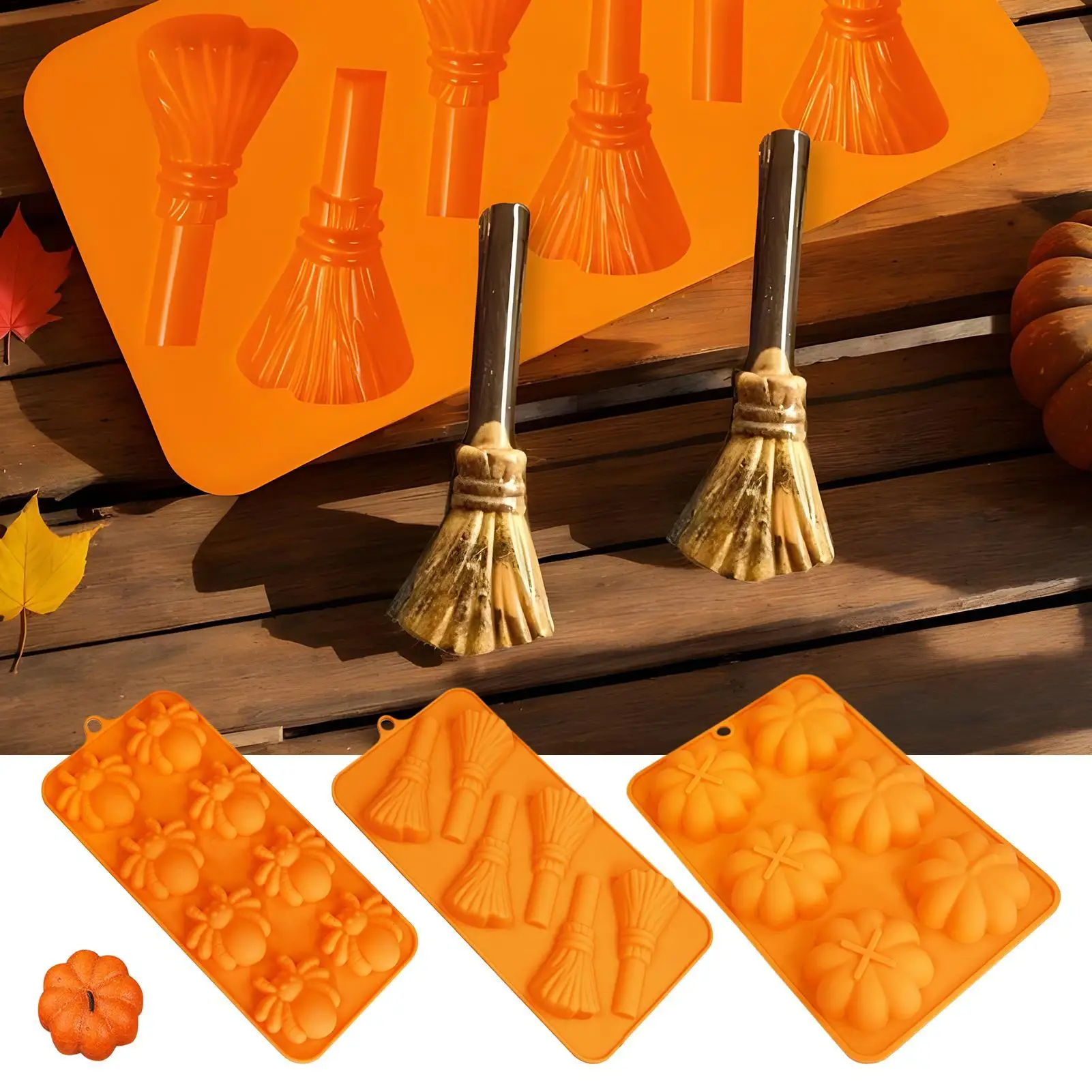 Halloween Molds Silicone Cupcake Decorations Spider Broom Pumpkin Moulds Non Stick Easy Release Silicone Mold For Fondant Baking