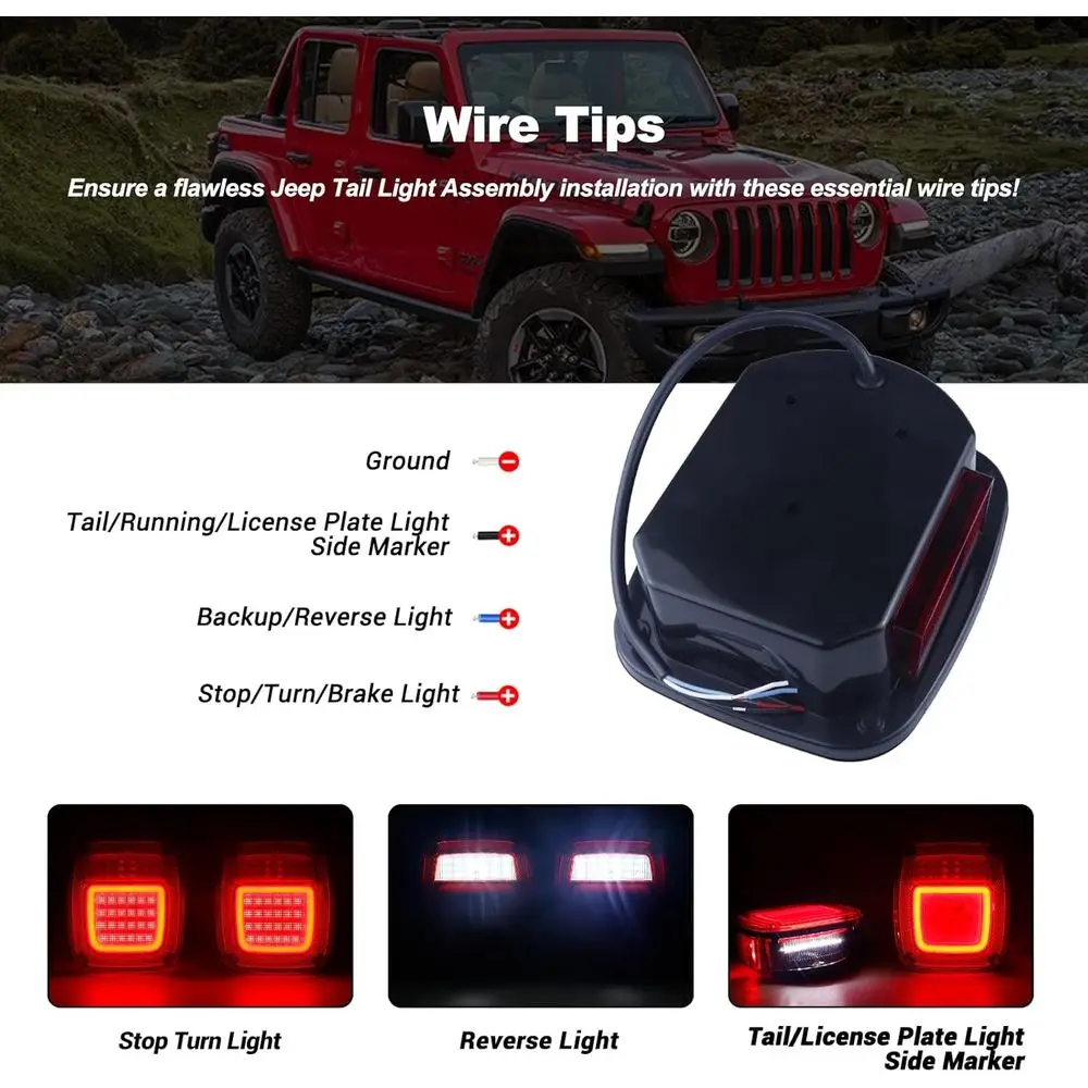 1979–2006 Jeep Wrangler TJ quadratische LED-Rücklichter mit Markierung, Stopp, Blinker, Bremslichtern, rot, 2er-Pack