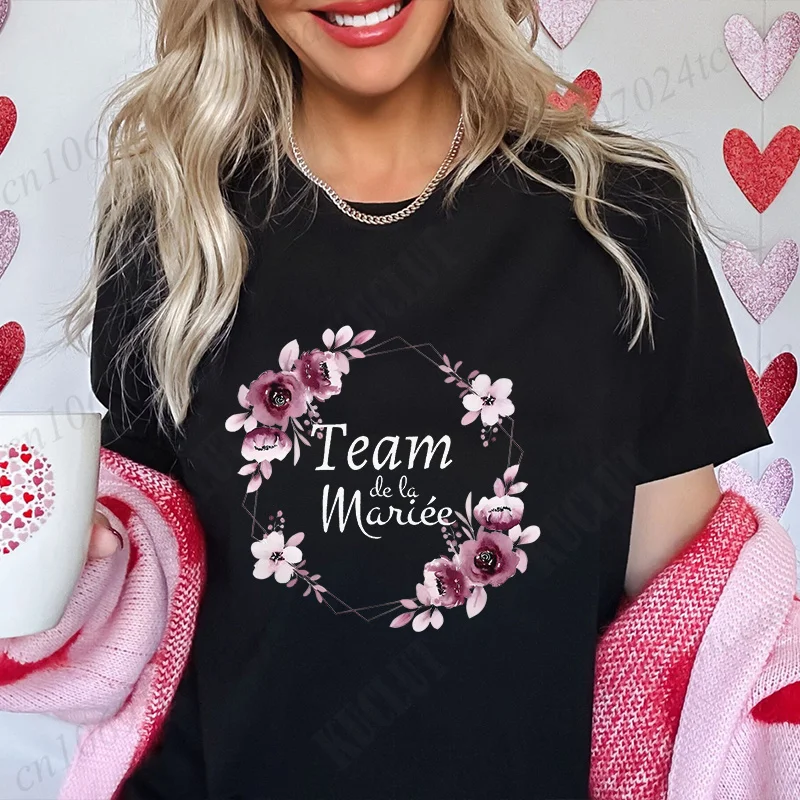 French Bridal Wedding Floral Clothing Girls Bachelorette Hen Party Tops Women Bridesmaid Team Evjf Future Bride To Be T-Shirt
