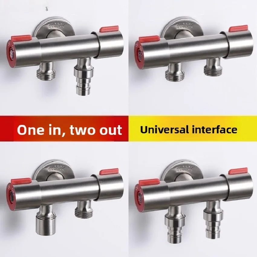 Double Handle Stainless Steel Faucet Bathroom Washing Machine Faucet Dual Use Angle Valve Inlet Valve Accessories
