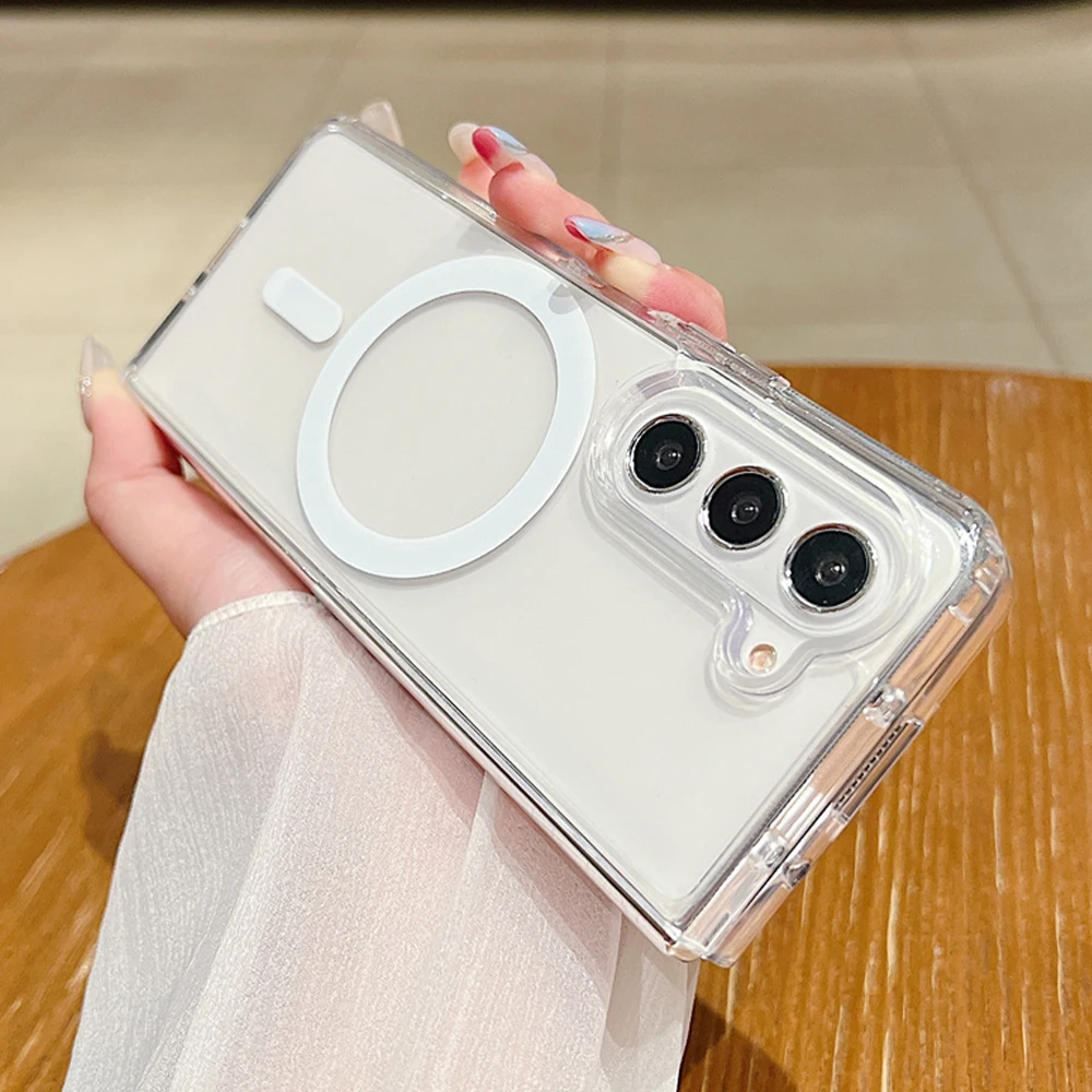 Transparent Magnetic Wireless Charging Magsafe Phone Case for Samsung Galaxy Z Fold 6 5 4 3 Flip 6 5 4 3 Shockproof Back Cover