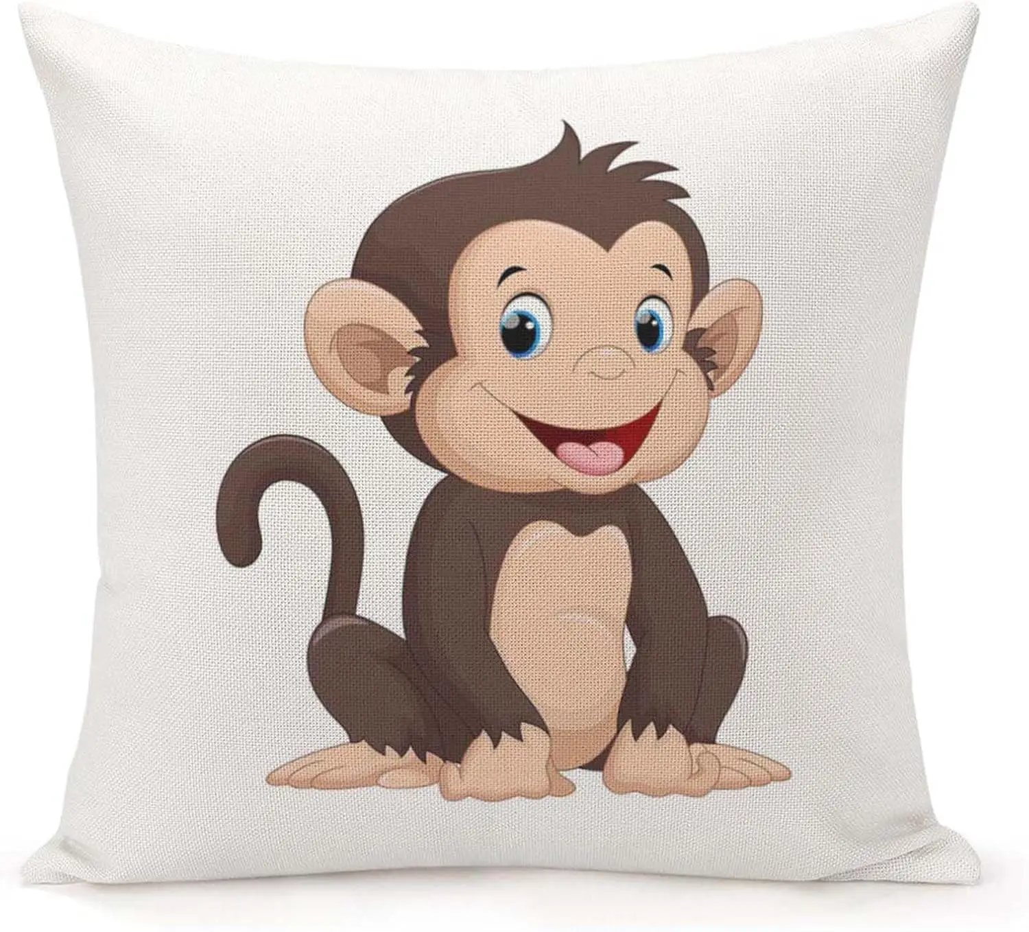 Cute Cartoon Monkey Pillowcase, Funny Animal Cushion Cover Kids Jungle Safari Decor Brown Primate Sofa Throw Pillow Nursery Gift