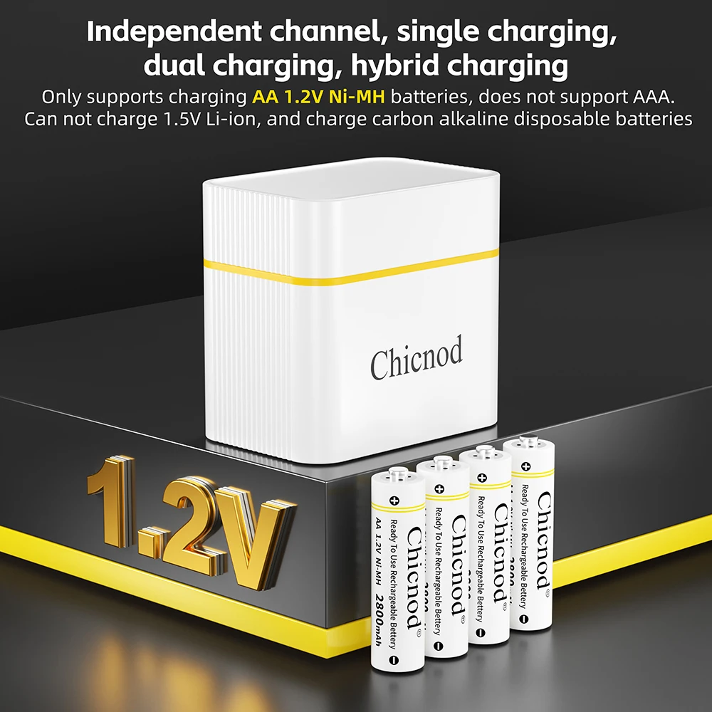 

CHICNOD Rechargeable Battery 1.2V AA 2800mAh Ni-MH Battery Charger Clocks Toys Game Console Remote Control Fast Charging Battery