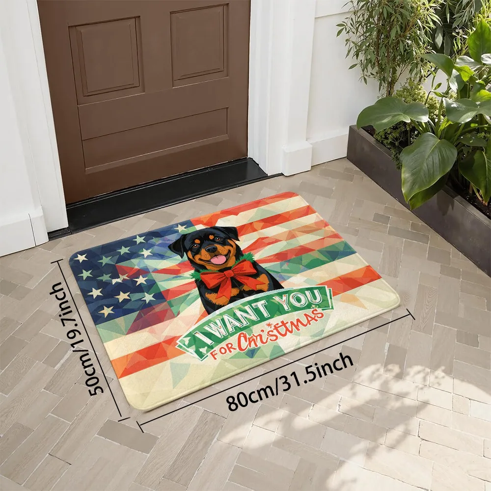 1pc Cute Puppy Christmas Dog Doormat - Soft Flannel-Like Mat, Non-Slip Indoor/Outdoor Entry Mat for Front Door, Porch, Bathroom