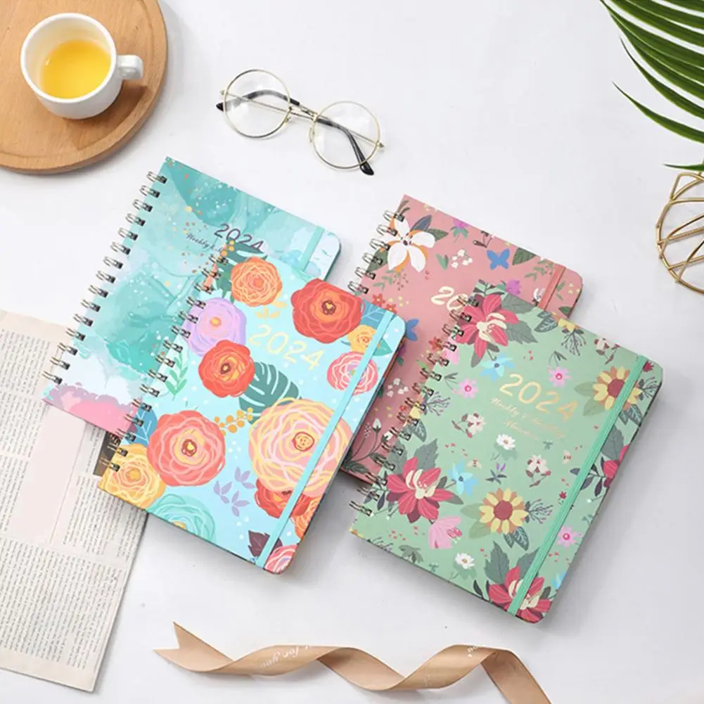 Floral Print Monthly Planner Coil Design Planner Floral Print 2024 Monthly Planner Exquisite Coil Design Schedule Book for Home