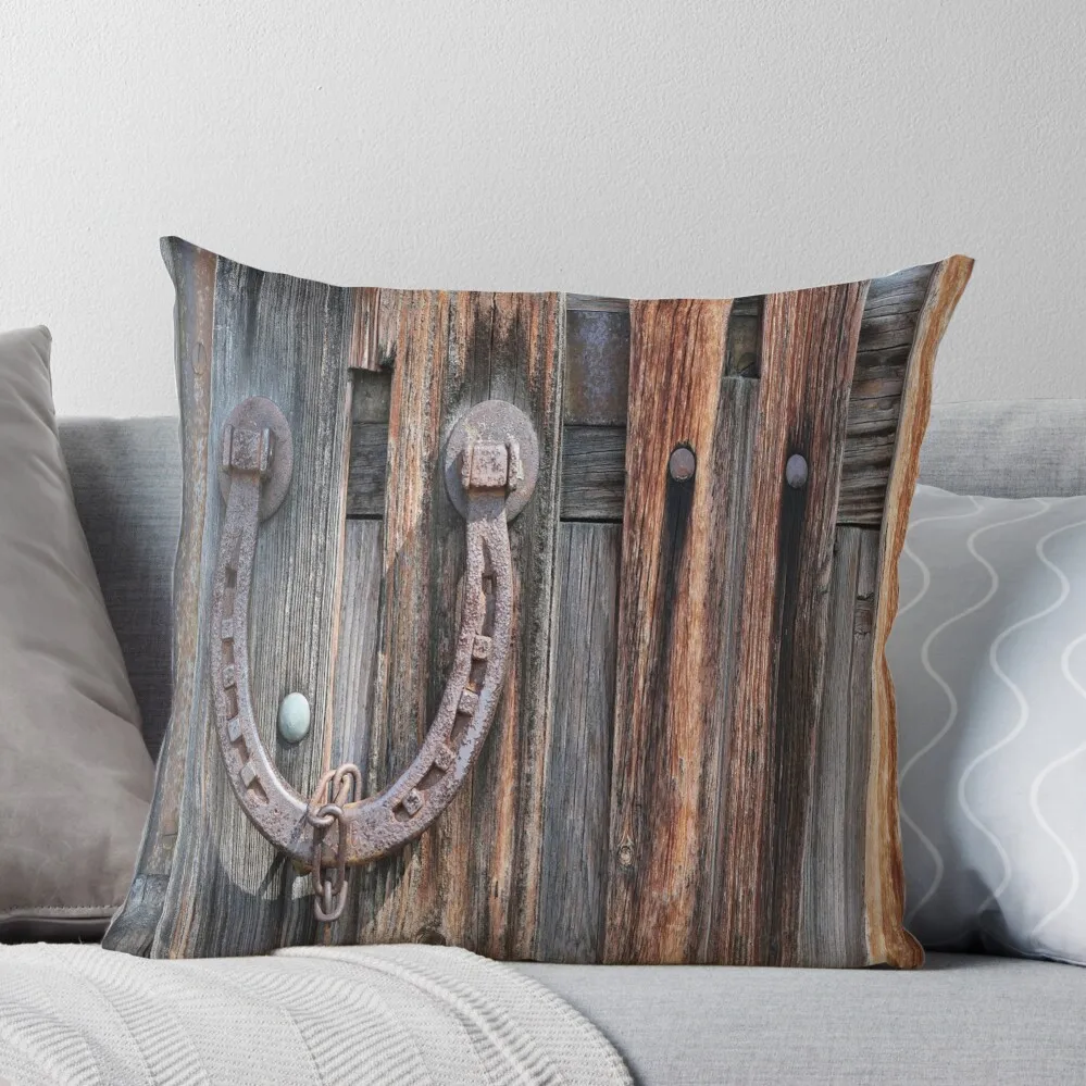 distressed barn wood rustic equestrian horseshoe Throw Pillow Room decorating items Ornamental Pillow