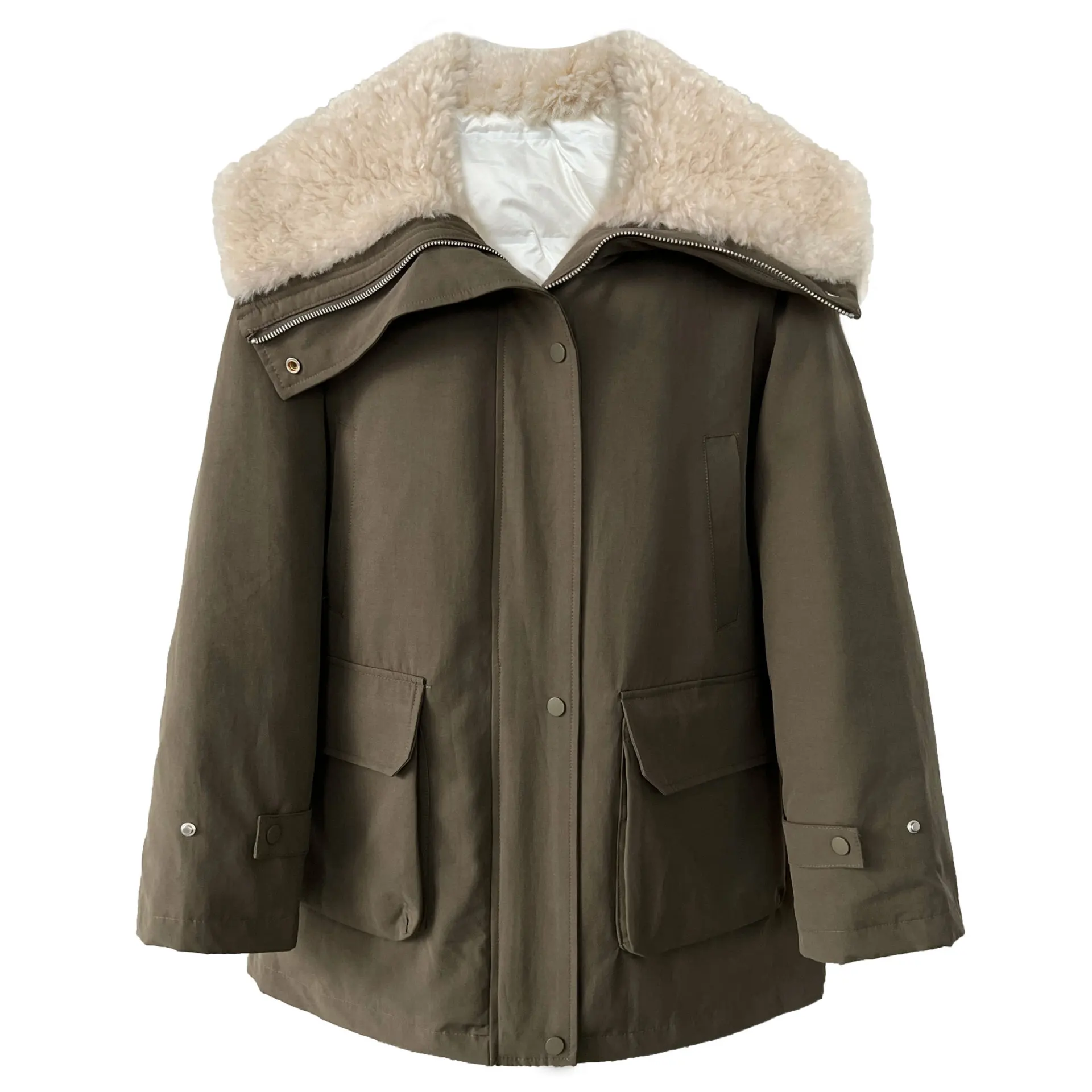 UMI MAO Style coréen manteau intérieur laine d'agneau + doudoune épissée pour femmes hiver mi-longue Parka doudoune Femme