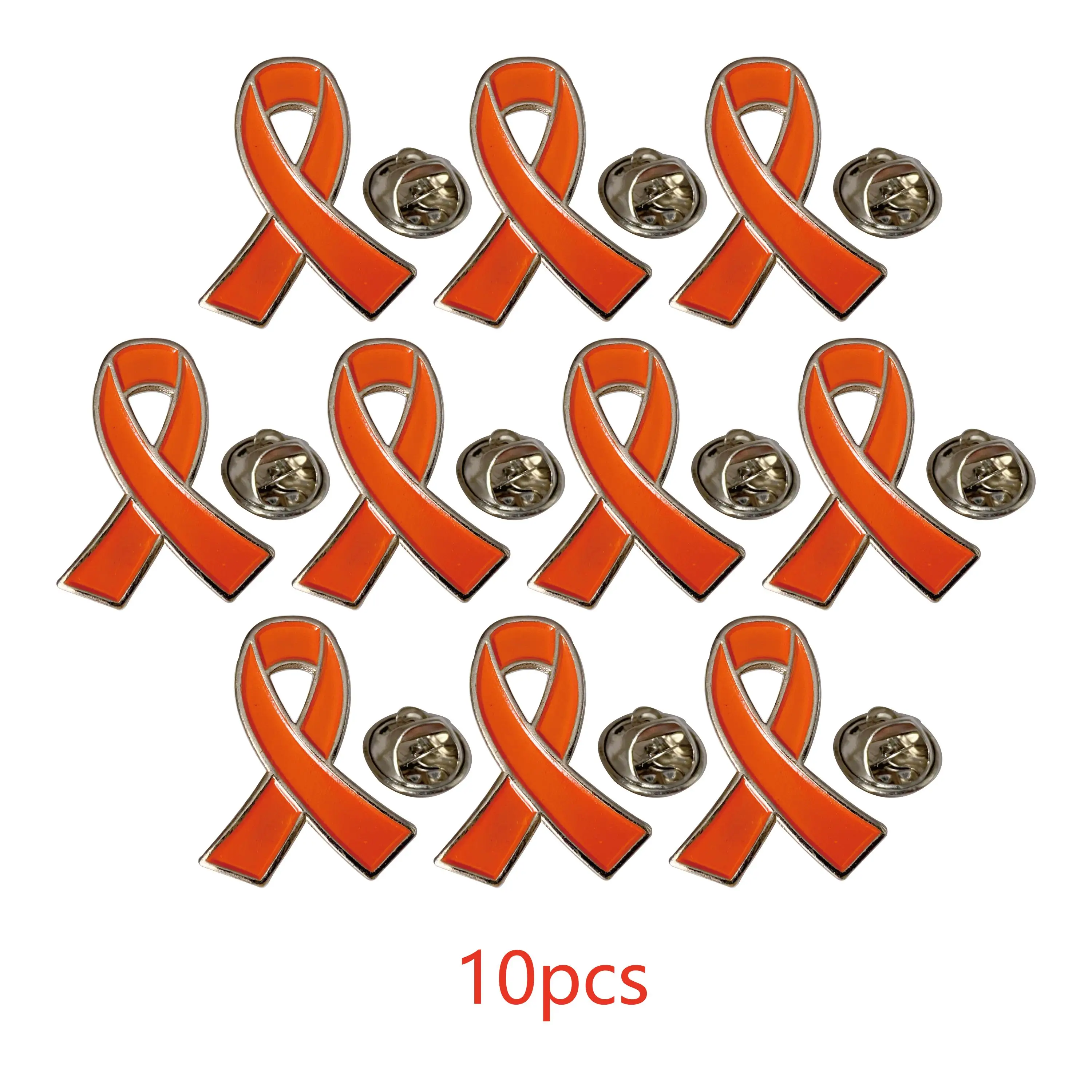 5/10/50/100pcs Women's Orange Ribbon Brooches Soft Enamel Surviving Leukemia Cancer Awareness Lapel Pin Hope Buttons Badges