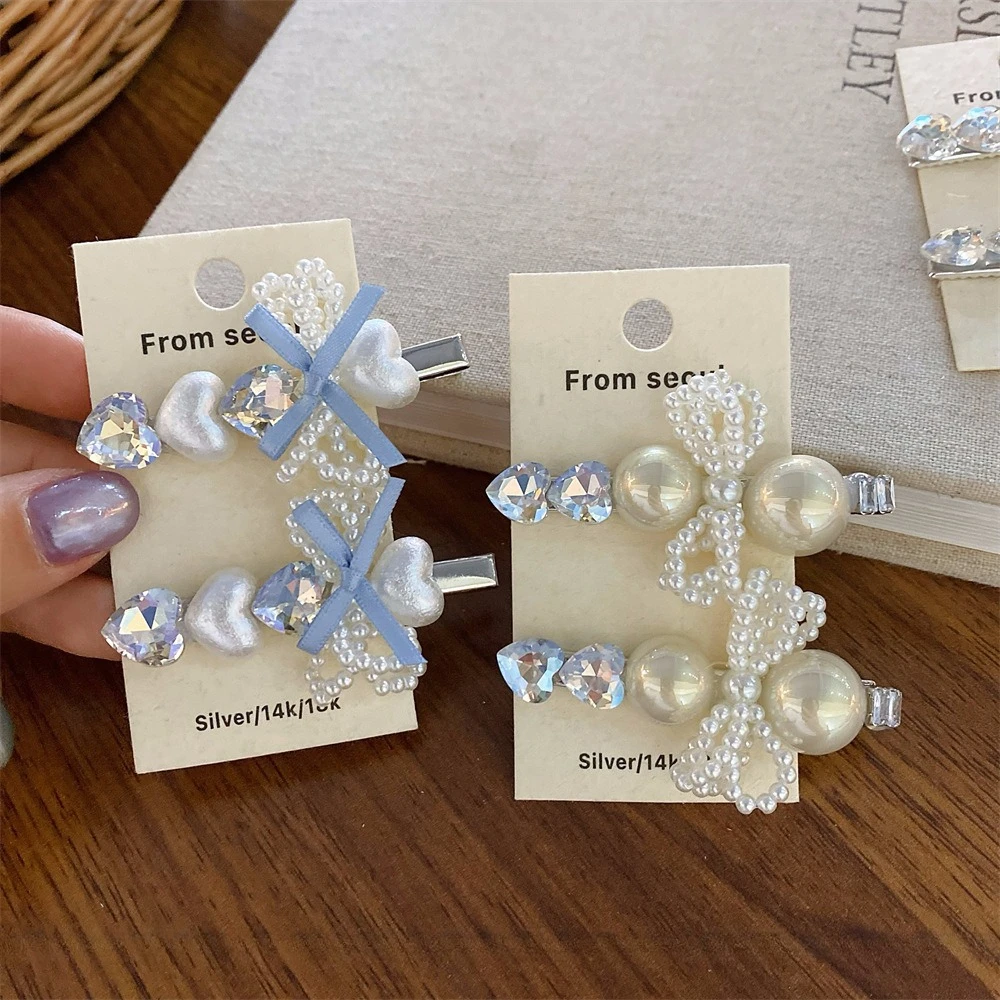 2 Stücke Sanfte Perle Kristall Haarnadel Fee Stil Seitenclip Frauen Täglich Datum Kleid Haarschmuck Süße Haarschleifen für Mädchen – Detail 9