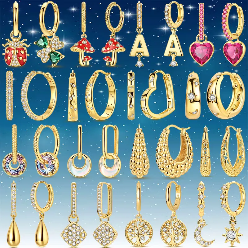 Genuine 925 Sterling Silver Gold Plated Earrings Classic Stylish Hypoallergenic Ornament for Ladies Ideal Gift for Loved Ones