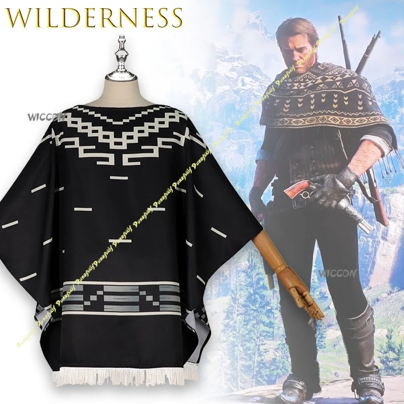 

Wilderness Costume Western Outfit Halloween Cosplay Cloak Cape Outfit Authentic Movie Replica Stripes Fringe Halloween Party Cos