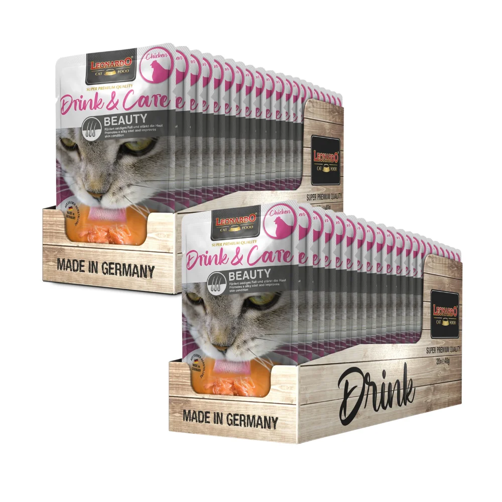 2 Pack 20x40grs Leonardo Drink & Care Beauty Sopa Pollo para Gatos
