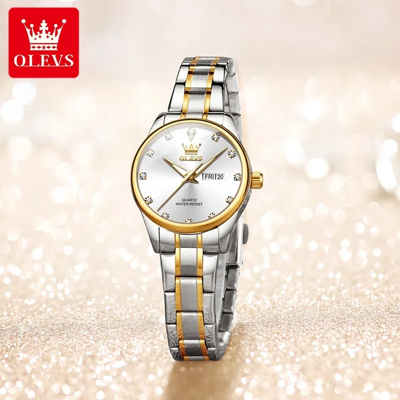 

Olevs 3612 elegant quartz ladies watch week calendar display dress watch women waterproof stainless steel clock