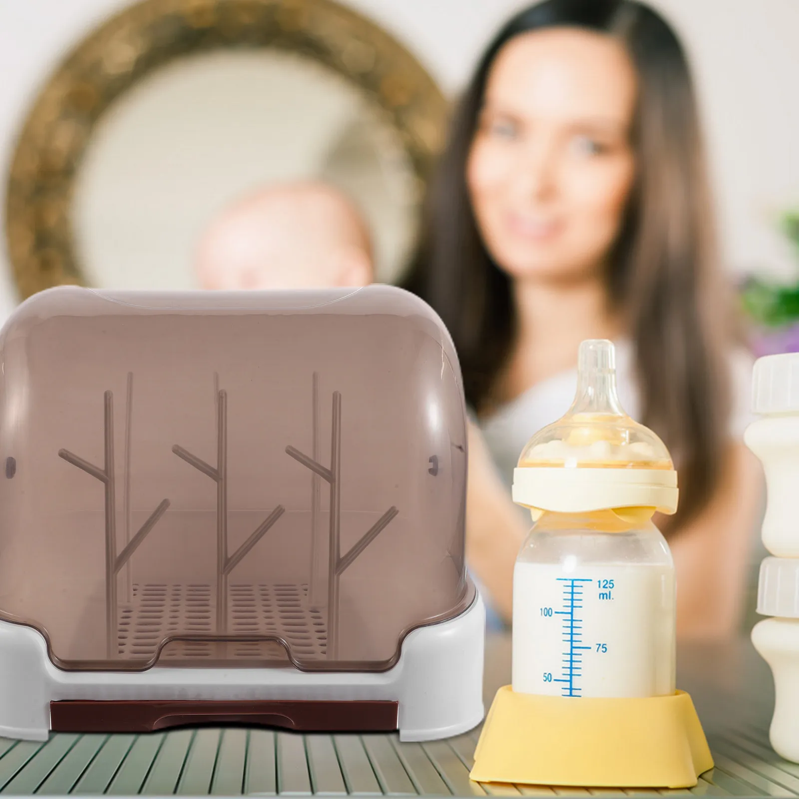 

1Set Baby Bottle Drying Rack Dustproof Compact Countertop Organizer Design Multifunctional Baby Bottle Dryer Holder