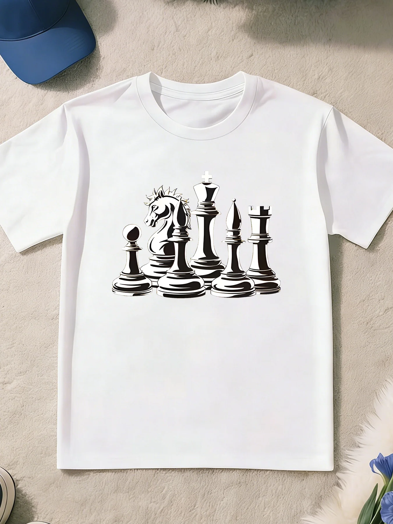 Vintage Black And White Chess Pieces Print T Shirt Boys Girls Chess Lover Short Sleeve Tee Family Matching Kids Cotton Tops