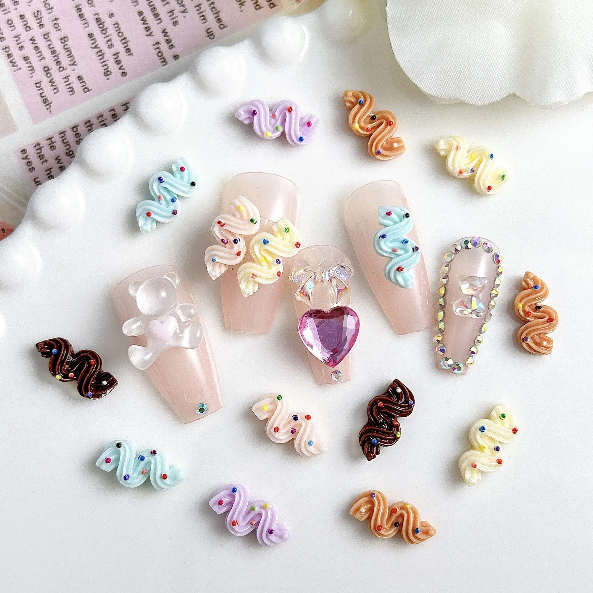 10pc Mini multi-color Cream Strips Nail Art Charms Sweet Resin Nail Rhinestone Decorations Kawaii Accessories DIY Manicure Tools