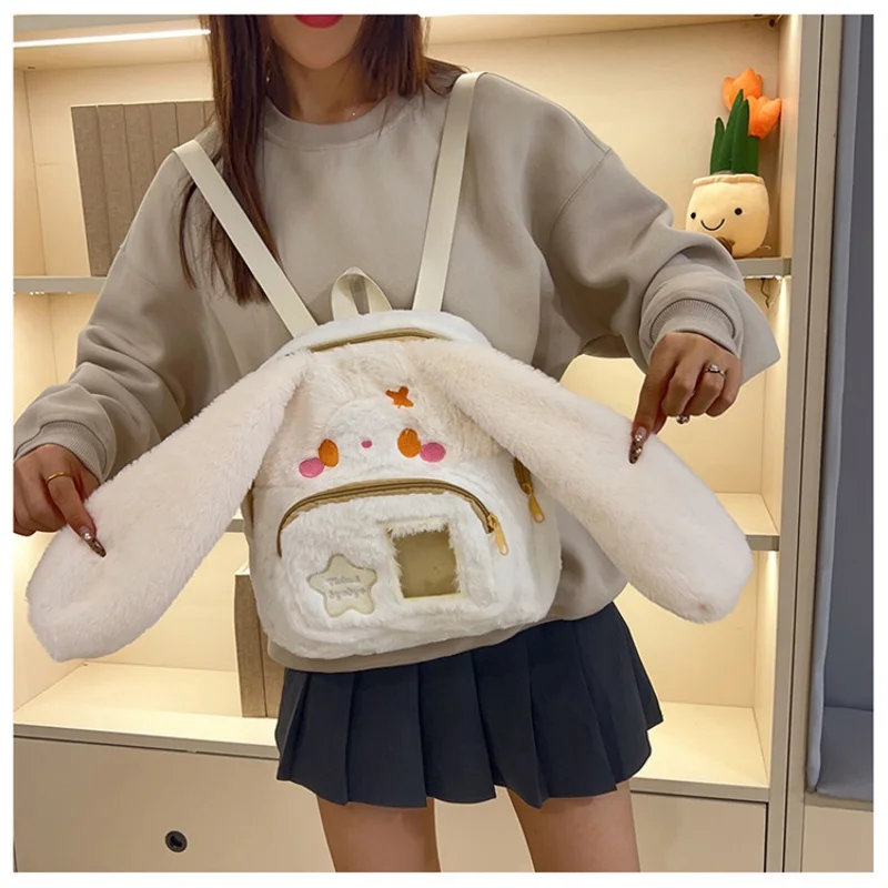 Personalized cartoon long eared rabbit plush toy backpack cute cat casual versatile student backpack