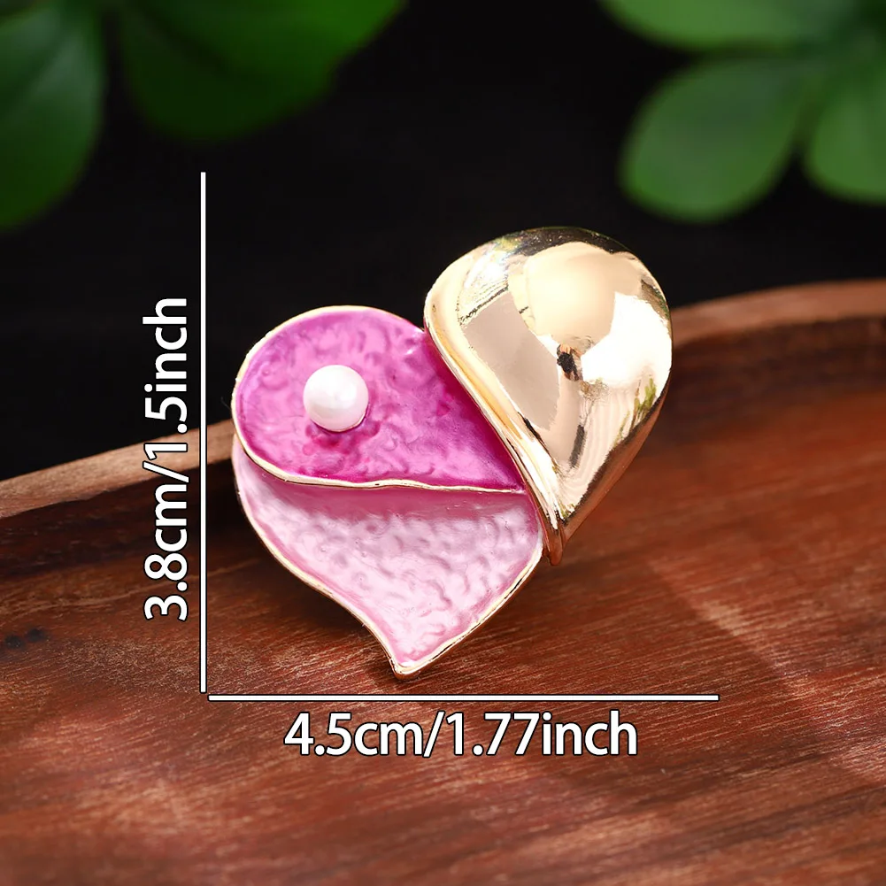 MeiceM Magnetic Button Brooch Zinc Alloy Heart Shape Three Layer Design Pearl Set Elegant Temperament Layered Brooch For Women