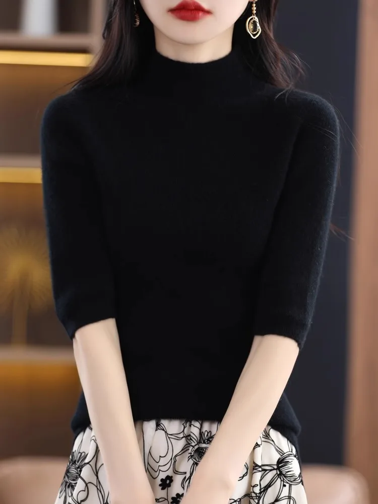 

Camere Вязаный свитер женский Slim Fit Five-Quarter Sve f Шерстяной топ с высоким воротником средней длины Sve Base irt