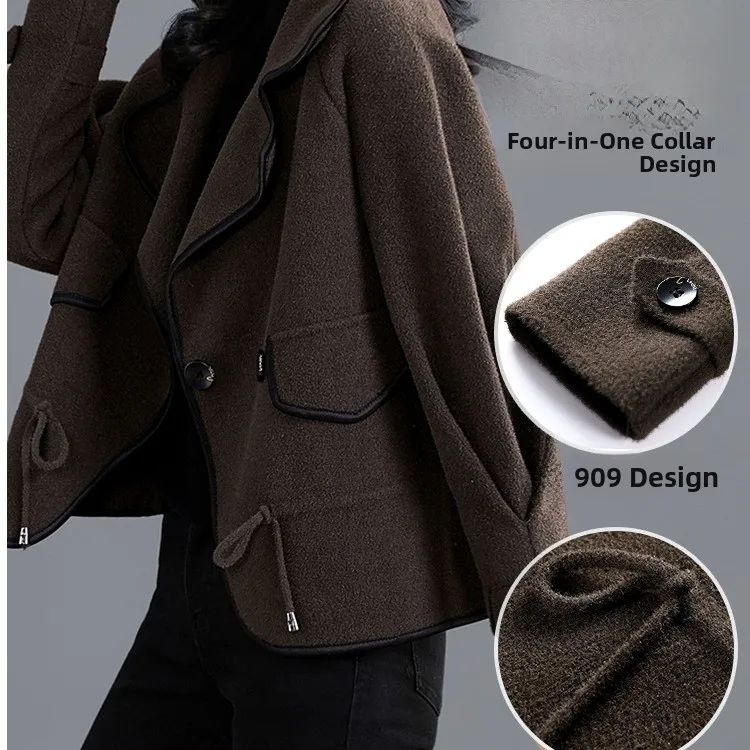 Faionable Double face laine ort manteau Jaet Thiened automne hiver vêtements d'extérieur pour femmes Sli haut trajet Sle couleur Pure