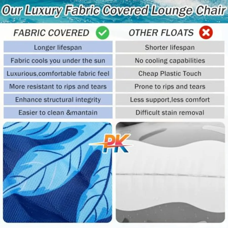 Pool lounge float for adults: fabric-covered, beige, 2-in-1 convertible design with quick-dry cover and heavy-duty inflatable m