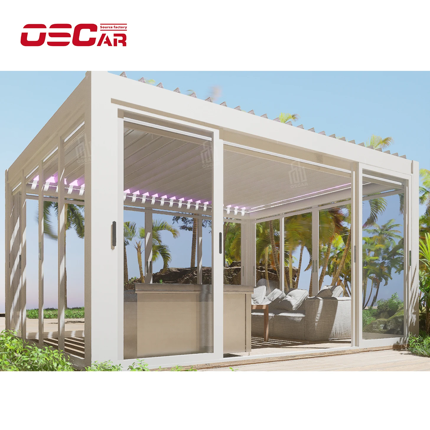 Matt White Electric Stellar Industry and Trade Integration Aluminium Outdoor Economical Louvre Double Blade Metal Pergola