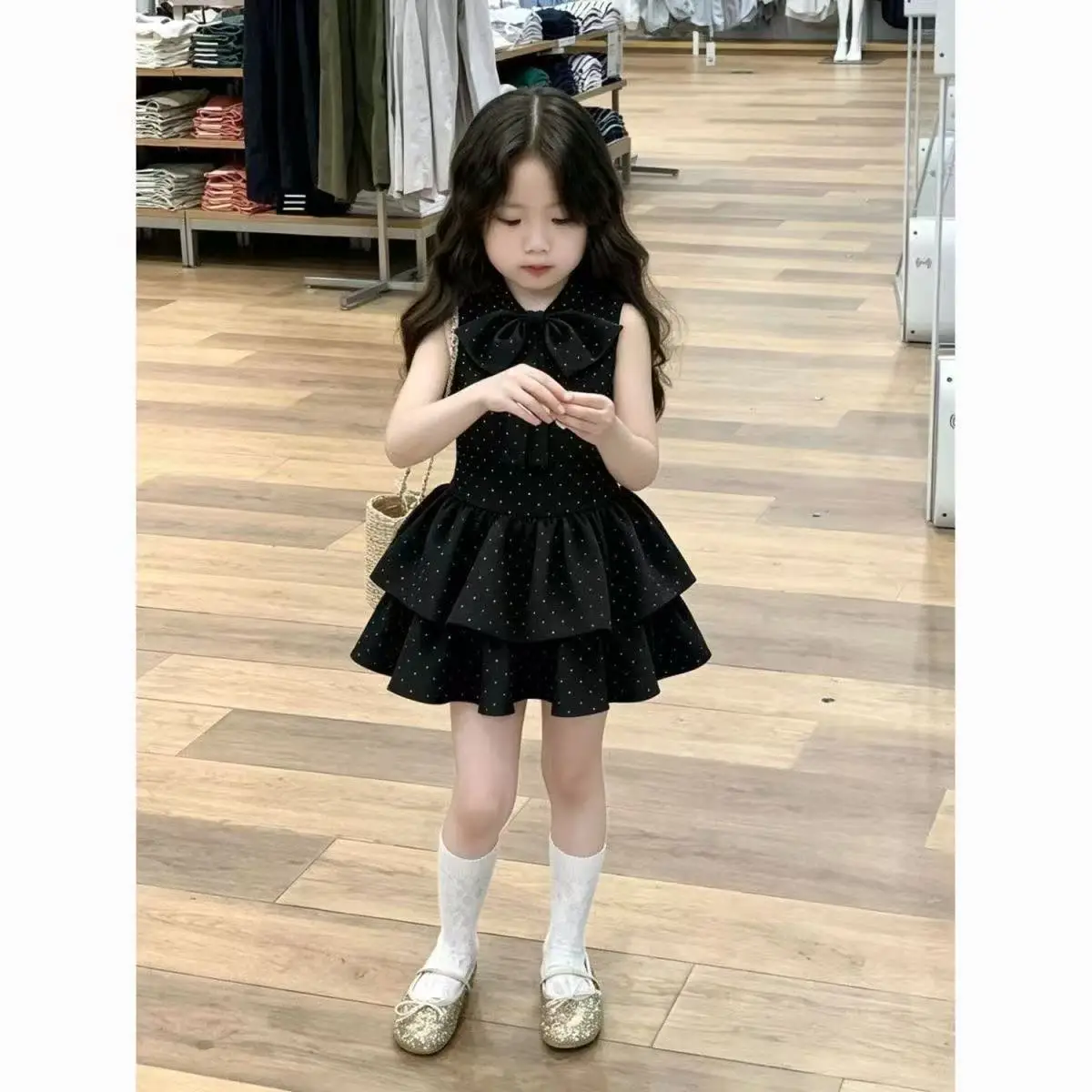 

Girls' Dress Summer 2026 New Style Children Polka Dot Bow Cake Skirt Baby Girl Sleeveless Princess Skirt