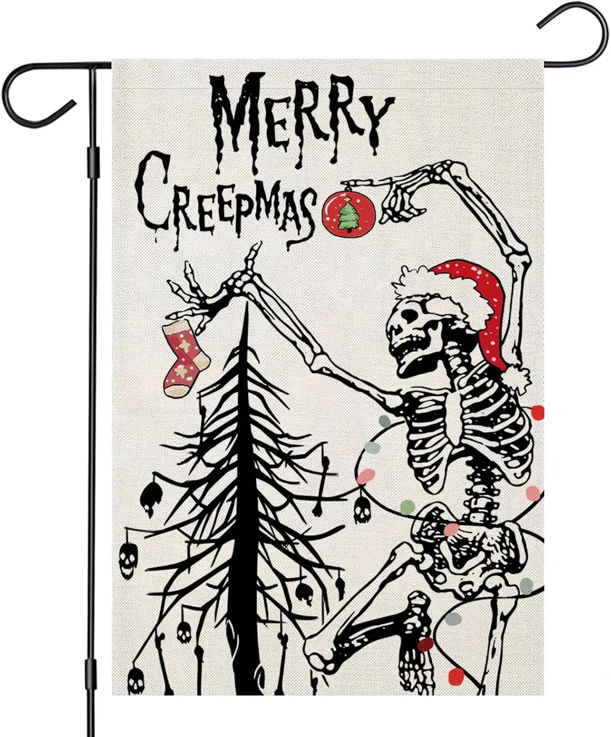 MERRY CREEPMAS Garden Flags for Outside Decoration, Christmas Skeleton Small Yard Flag, Seasonal Farmhouse Winter Holiday Ou GGX