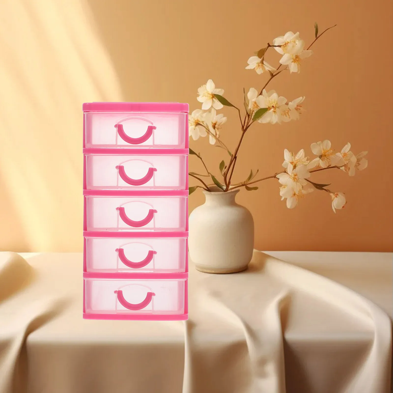 5 Layers Pink Drawers Cabinet Storage Organizer Desktop Container Box Craft Cosmetics Stationery Caddy Transparent Detachable