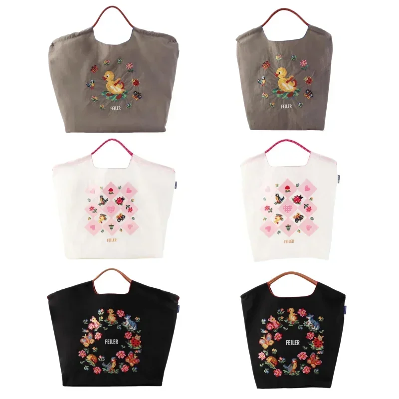 Draw String Hand Bag Oxford Cloth Embroidery Tote Reuseable Nylon Bag Portable Shoulder Bag Korea Bag Foldable Bag Embroidery