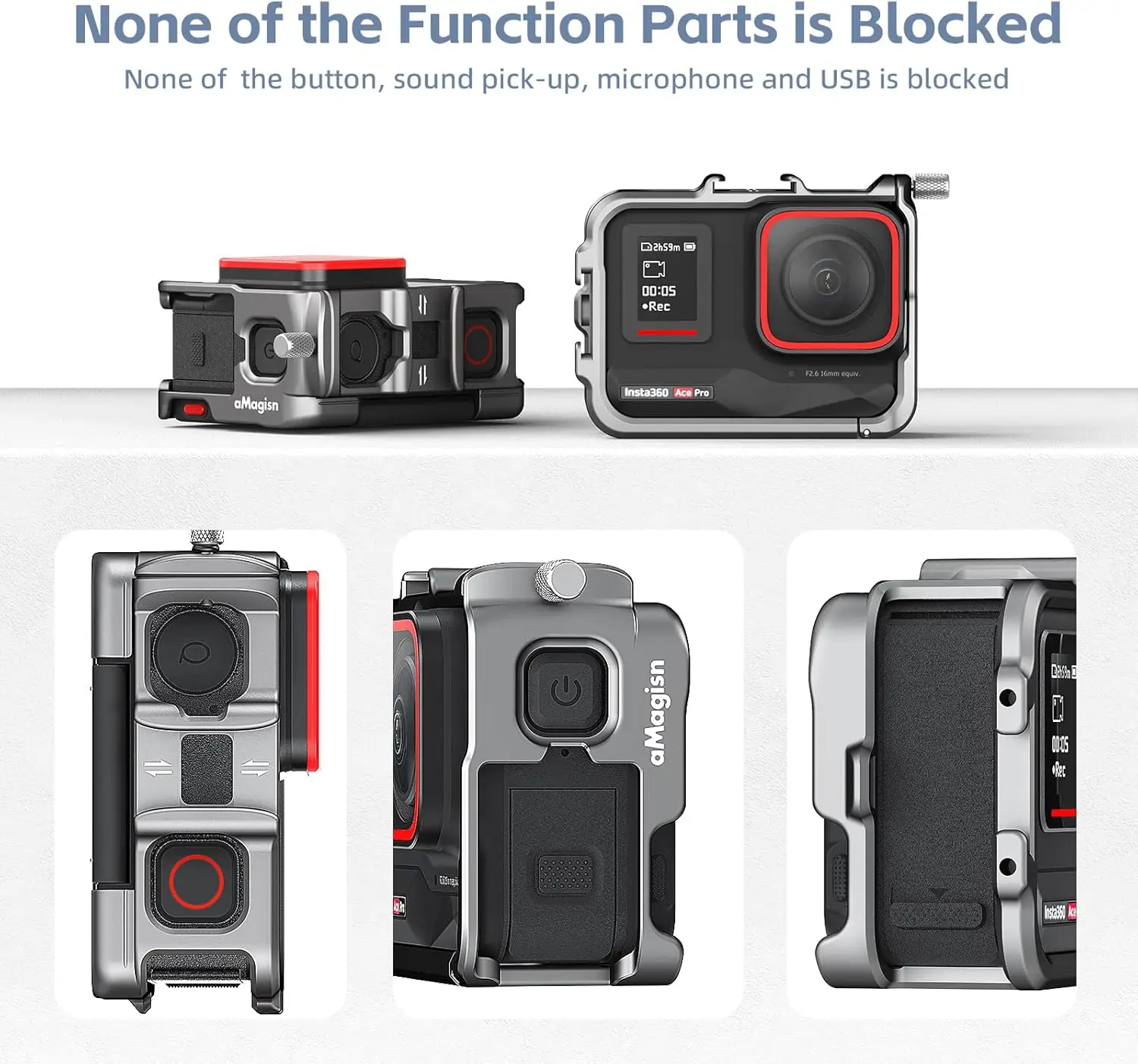 aMagisn  for Insta360 ACE PRO Aluminum Metal Frame Cage Case Bag with Silicone Lens Cap Screen Protector Camera Accessories Kit