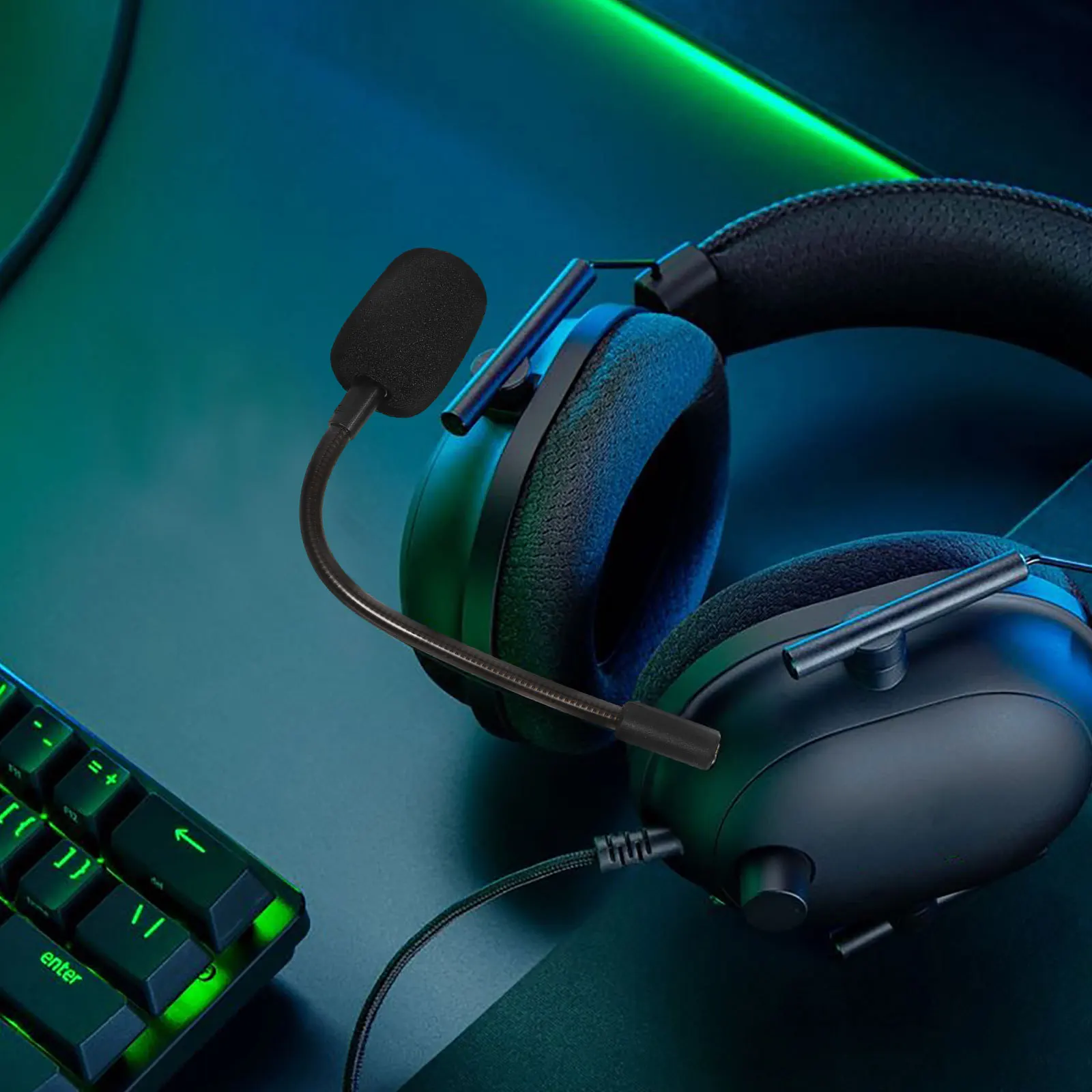 ميكروفون سماعة الألعاب مزود بخاصية إلغاء الضوضاء ومتوافق مع ميكروفون أسود أنيق يدوم طويلاً