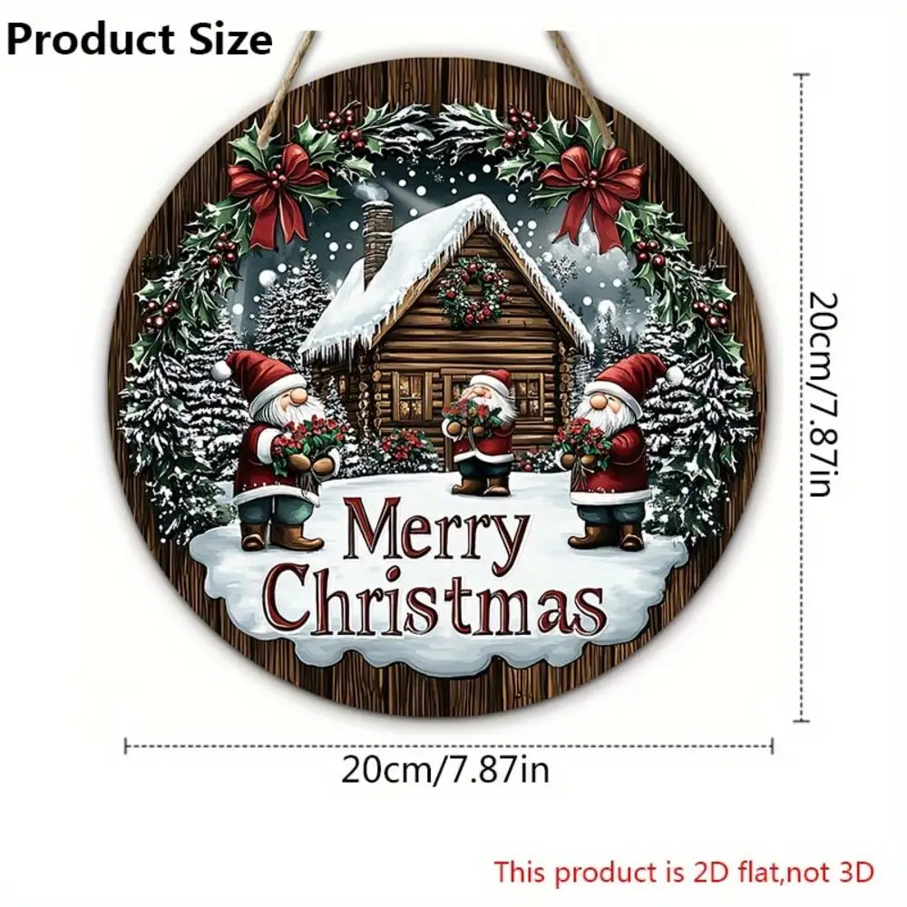 علامة إكليل جنوم عيد الميلاد الخشبية الساحرة - تصميم تخفيف ثنائي الأبعاد، مثالية للباب الأمامي وديكور الحائط، ديكور عطلة خالي من البطارية