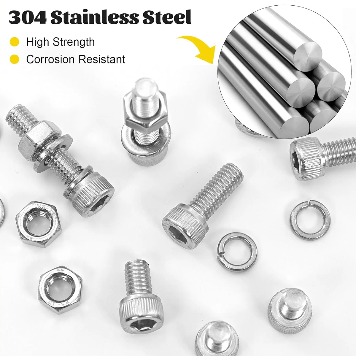 172 قطعة M6 304 الفولاذ المقاوم للصدأ المسمار M6x8/10/12/16/20/25/30/35 مللي متر سداسية المقبس رئيس الترباس مجموعة الجوز قفل مسطح غسالة