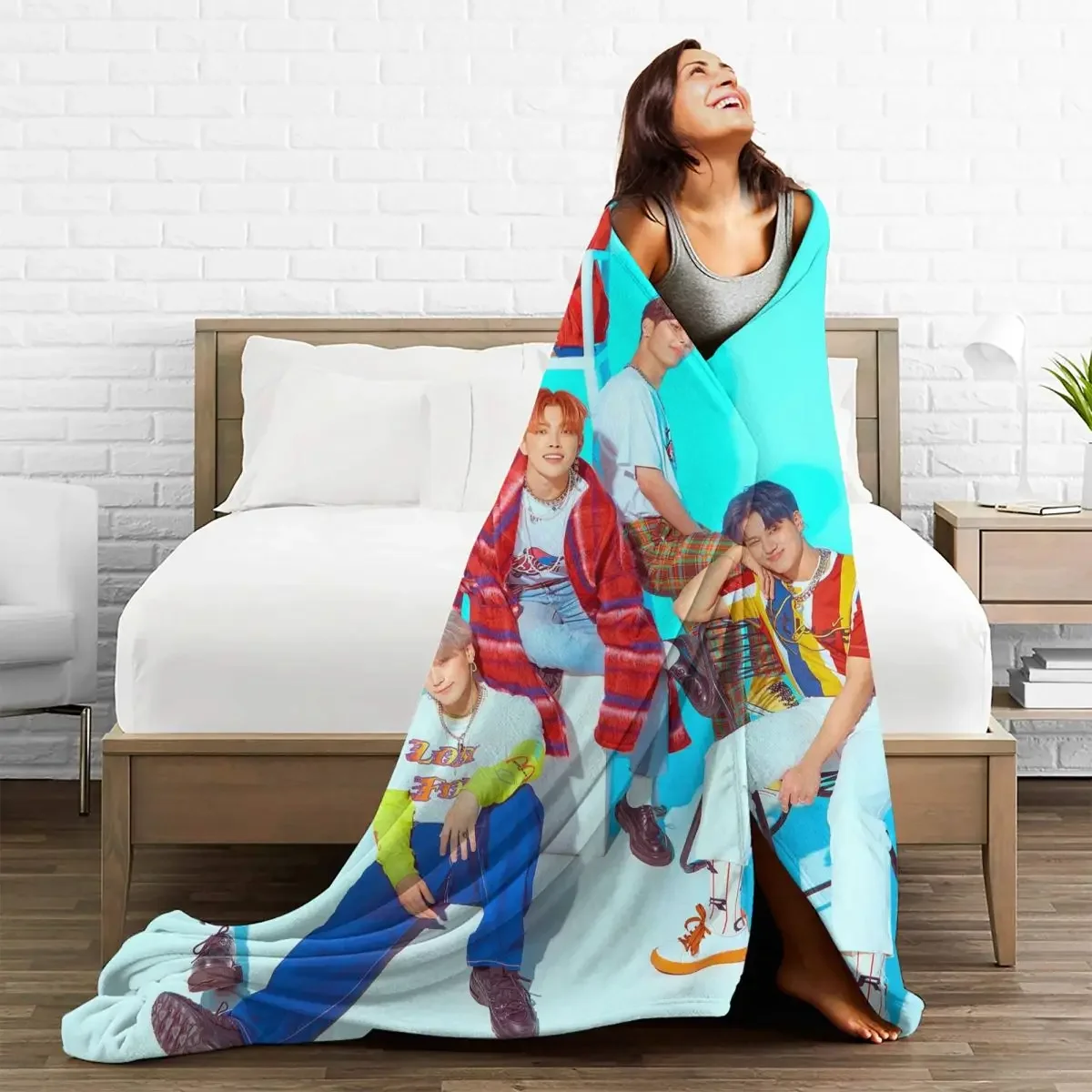 

Ateez Baby Blankets Flannel Spring Autumn Korean Singer Super Portable Warm Throw Blankets for Sofa Bedroom Quilt