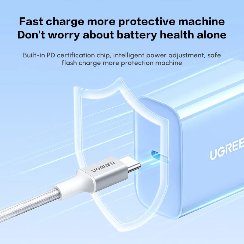 UGREEN USB-C إلى USB-C PD كابل مجدول من السيليكون للشحن السريع PD 60 وات كابل USB C