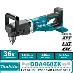 Makita DDA460ZK LXT Brushless Cordless 13mm Angle Drill 36V Lithium Power Tools 1400RPM 136NM