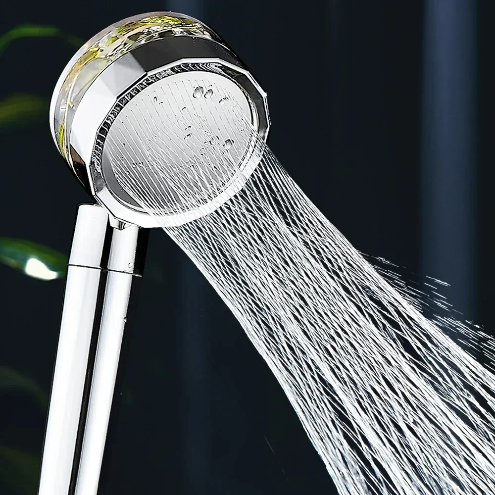 

Silver Shower Head Water Saving Flow 360° Rotating ABS Pressure Boost Rain High Pressure Spray Nozzle Bathroom Accessories