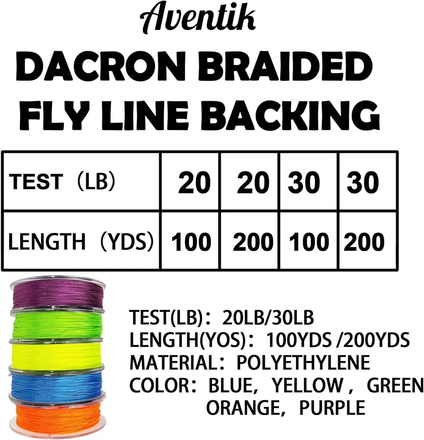 Aventik 100YD/91M Dacron Braided Fly Fishing Backing Line For Trout Fishing 20LB/30LB