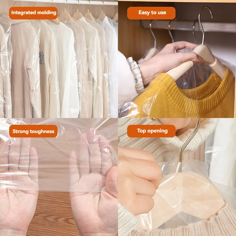 10pcs Clear Plastic Garment Covers Dust-proof Plastic Clothes Hanging Protector Bags Waterproof Dry Cleaning Bags