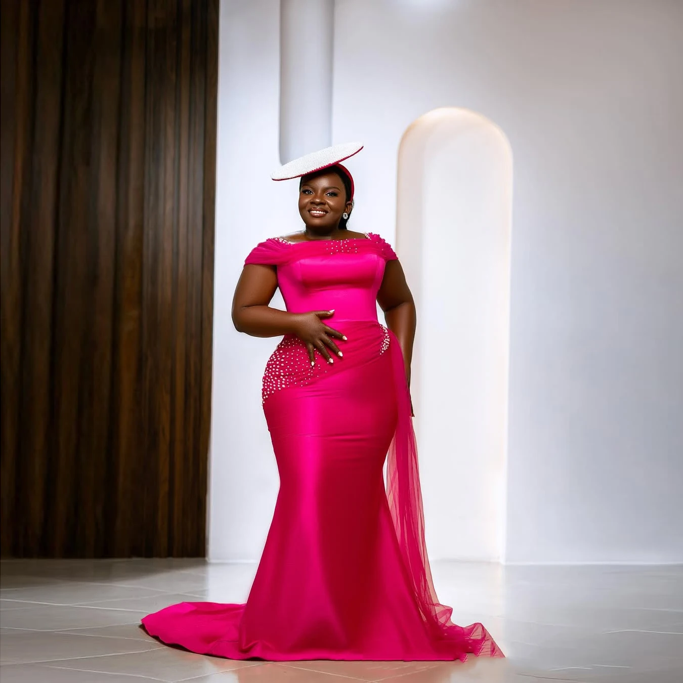 Fuchsia Aso Ebi Prom Dresses Overlay Gorgeous Mermaid Evening Dresses Long Beaded Plus Size Prom Dressress Elegant