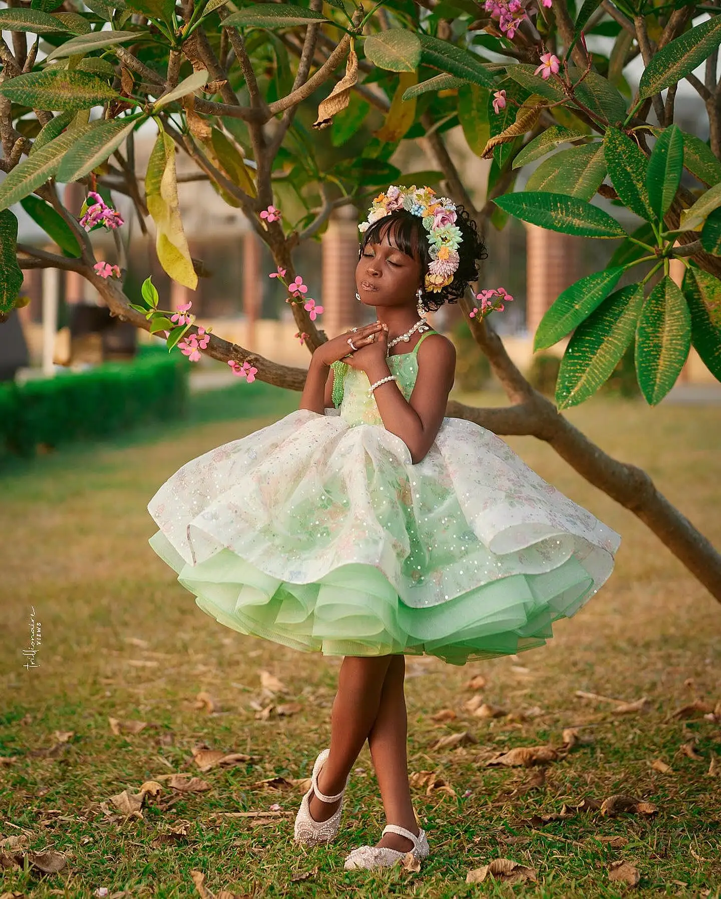 Abito da ragazza di fiori verde menta per abiti da ballo Appliqued con perline per feste di matrimonio vestito da festa di compleanno per bambini piccoli