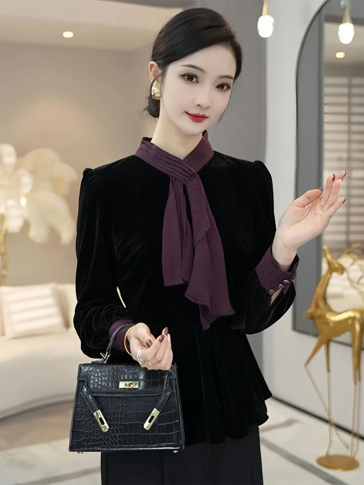 

Новый дизайн, элегантная рубашка с длинным рукавом, топ с длинными рукавами, шикарная черная рубашка, осень-зима-весна, внутренняя одежда, стильная универсальная женская одежда