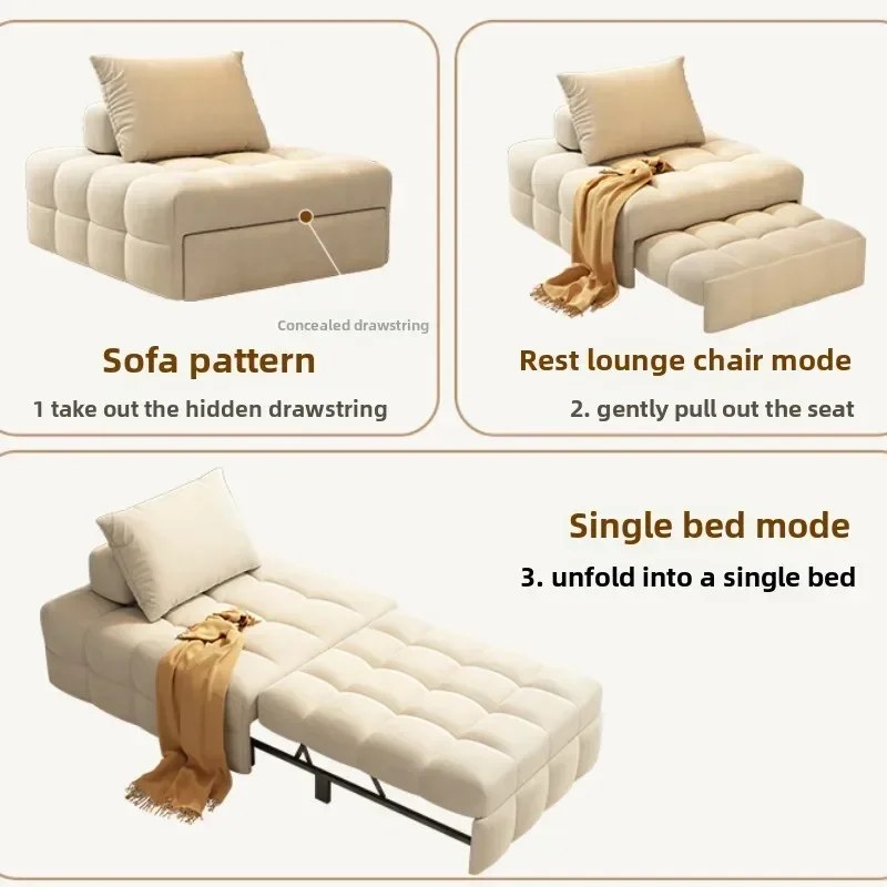 Household Goods Sofa Bed Foldable Dual-purpose Small Apartment Living RoomMulti-functional Sofa Cream Wind Puff Leisure Chair image 4