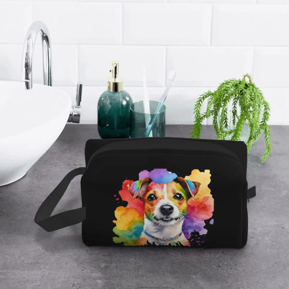 ジャックラッセルテリア水彩肖像画化粧バッグ化粧品オーガナイザー収納 Dopp キットトイレタリー化粧品バッグ鉛筆ケース