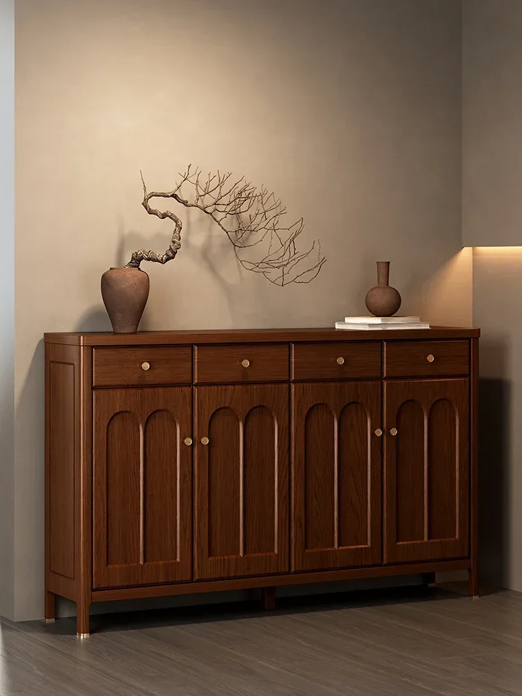 Affordable Long - lasting Solid wood shoe cabinet, new Chinese style entrance cabinet, integrated wall storage cabinet