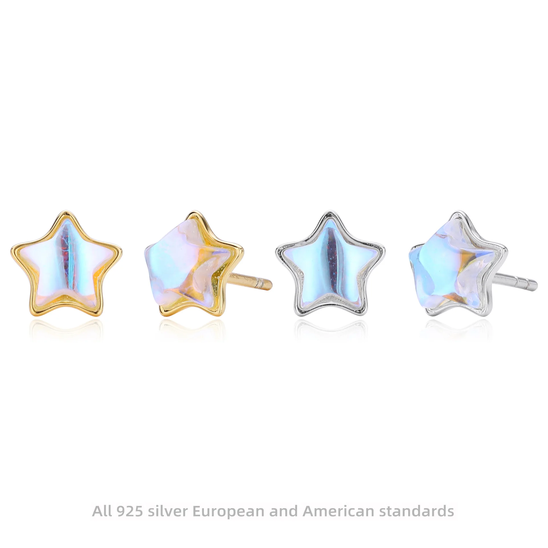 Withered S925 Pure Silver Earrings With Moonstone Star Earrings For Women Women's Earrings Ear Cuffs