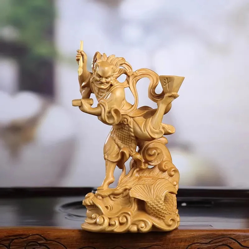 Boxwood Carving Stands on Ao Head, Literary Deity Kui Xing “Kicking The Dipper”