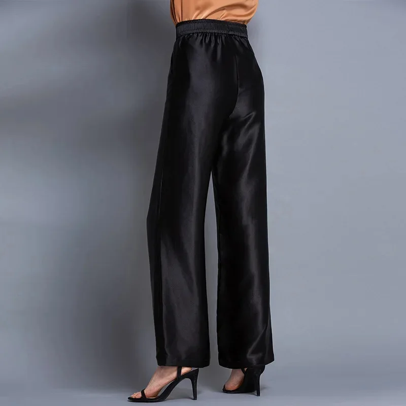 JJZM-Pantalon à jambes larges pour femmes, mode coréenne, taille haute, adt Mulberry, long, noir, été, 2024