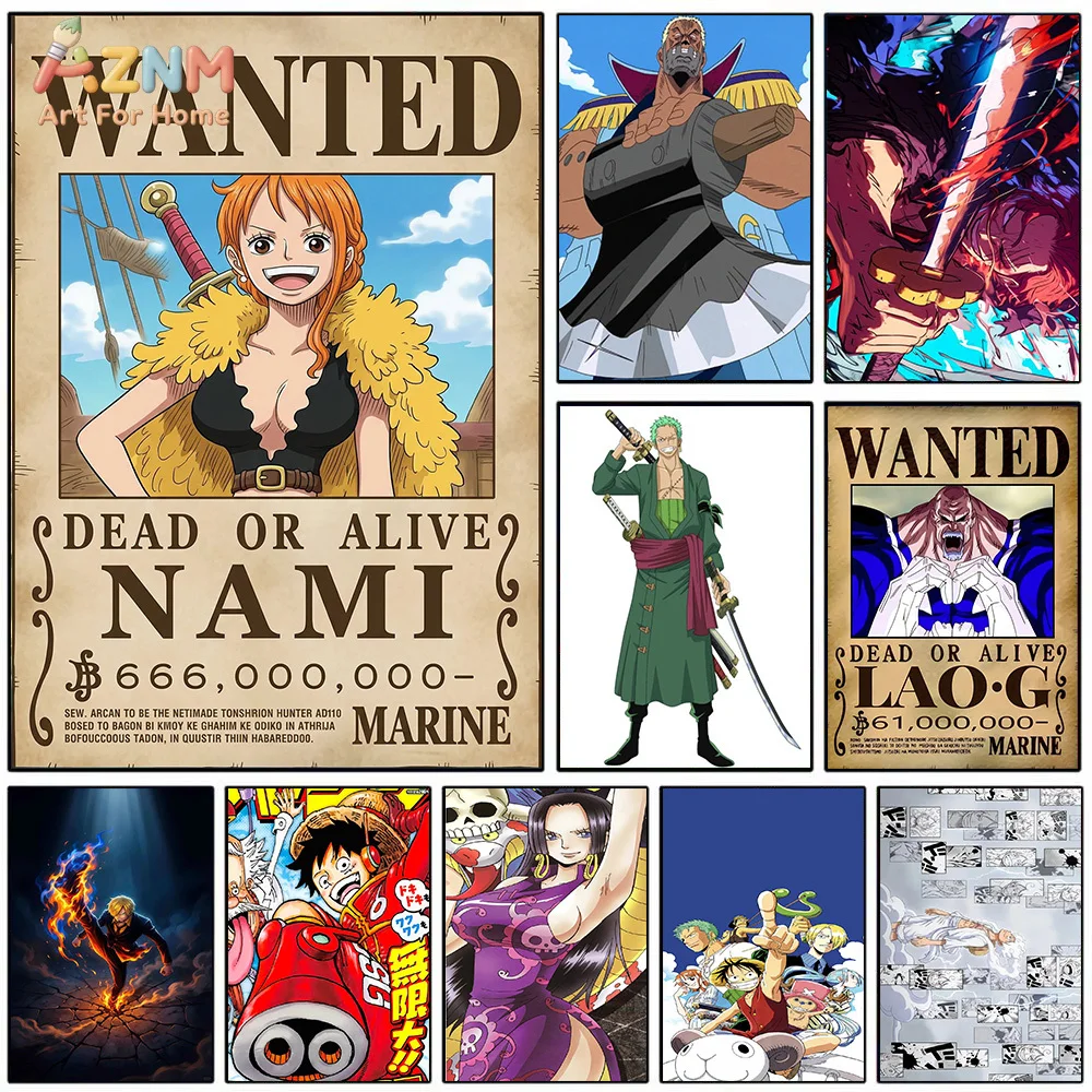 AZNM One Piece Nami Wanted Poster Anime Canvas Wall Art